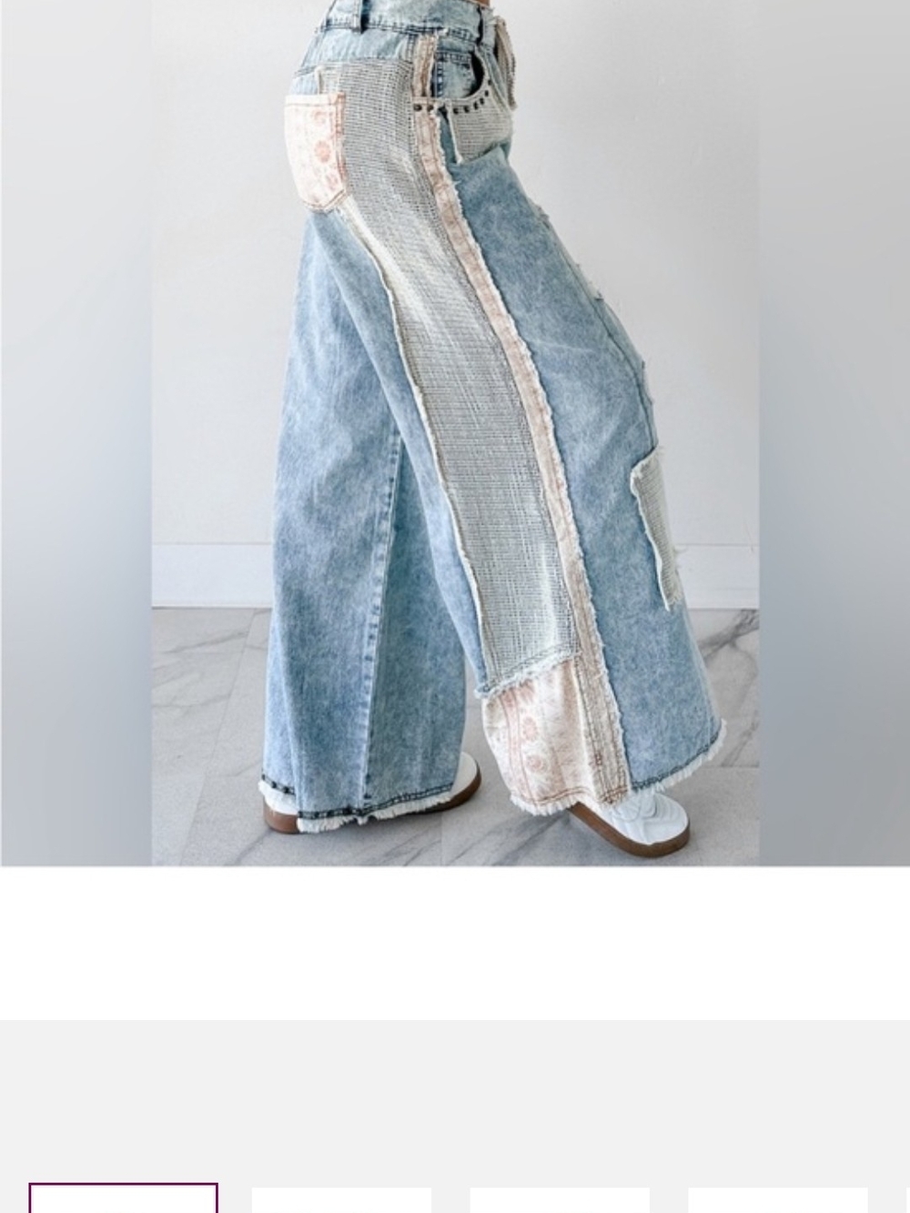 Light Wash Patchwork Wide-Leg Jeans. POL Size S